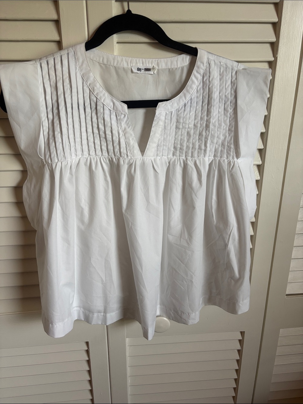 White Pintuck Cap-Sleeve Cotton Blouse